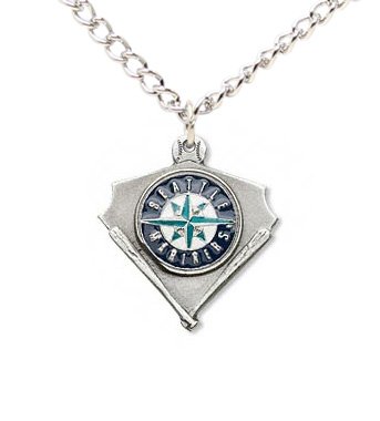 Seattle Mariners Chain Necklace & Enameled Pewter Pendant - MLB Baseball Fan Shop Sports Team Merchandise