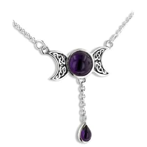 Sterling Silver Celtic Knot Triple Moon Phases Genuine Amethyst 17 Necklace by