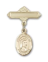 14kt Gold Baby Badge with St. Elizabeth of Hungary Charm and Polished Badge Pin