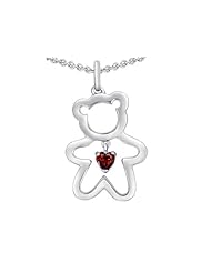 Original Star K (tm) Love Teddy Bear with 4mm Heart Shape Genuine Garnet in 925 Sterling Silver