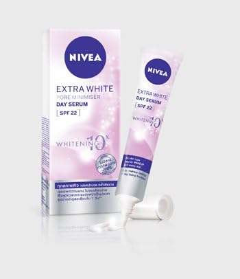 commercial pack :NIVEA Extra White Pore Minimiser Day Whitening Serum Cream SPF22. Net wt 1 Ounce or 30ml.(Pack of 24 Pcs)
