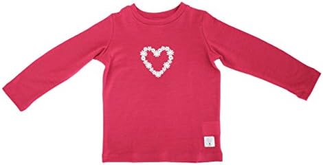 Three Bags Full Little Girls' Merino Wool Printed Daisy Heart Top 3 years Raspberry Pink