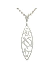 Hawaiian Jewelry Sterling Silver Surfboard Turtle Pendant