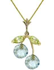 14k Solid Gold 18" Necklace with Blue Topaz and Peridot Pendant
