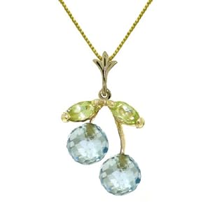 14k Solid Gold 18 Necklace with Blue Topaz and Peridot Pendant by