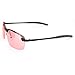 PenSee Day Night Vision Anti-glare Pink Lens Driving Metal Frame Polarized Sunglasses (Black Frame)