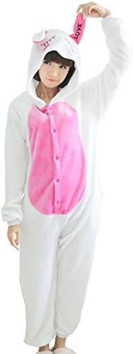 LATUD Women's Animal Rabbit Flannel Onesie Pajamas Loungewear White