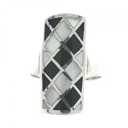 Black Onyx - 3.0cttw and Mother of Pearl 925 Silver Ring-Great and Opaque