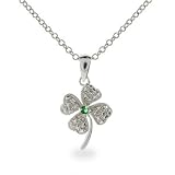 Lucky Green CZ Four Leaf Clover Sterling Silver Pendant