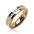 316L Surgical Stainless Steel Rings/ IP Rose Gold /Lined CZ Center