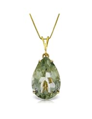 14K Gold 5.0 carat Teardrop Natural Green Amethyst Pendant Necklace