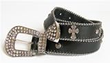 Black Leather Rhinestone Belt with Crosses
