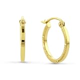 14K Yellow Gold Diamond-Cut and Polished Hoop Earrings