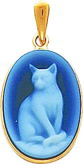 14K Yellow Gold Cat Agate Cameo Pendant Jewelry New