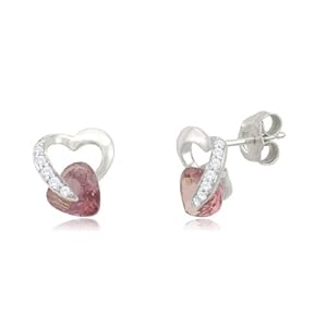 10k White Gold Heart Pink Tourmaline Diamond Earrings (1 12 cttw, I-J Color,... by