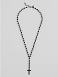 GUESS Black Wood Bead Rosary, BLACK