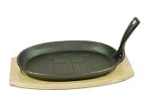 Gusseisenpfanne oval 27 x 18 cm Servierpfanne mit Holzbrett