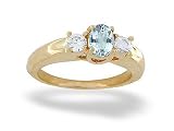 14K Yellow Gold Genuine Oval Aquamarine and Diamond 3-Stone Ring
