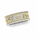 14K Two-Tone Gold Etruscan Style Diamond Wedding Band - Sizes 5 - 8.5