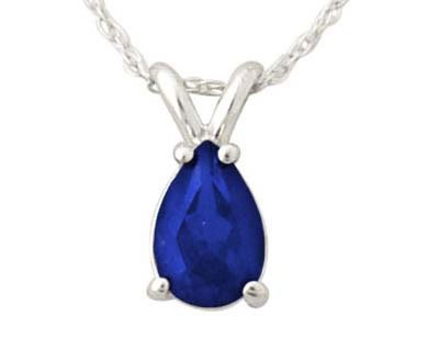 All-Natural Genuine 7x5 mm, Pear Shape Sapphire pendant set in 14k White Gold