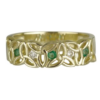 14k Gold Diamond and Emerald Trinity Knot Ring 