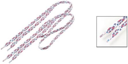 114cm Long Red Blue Candy Pattern Plastic Tip White Flat Shoelace String Pair
