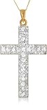 9ct Yellow Gold Crystalique Cross Pendant + Curb Chain 18