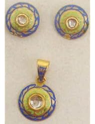 22kt Yellow Gold Diamond Pave Enamel Pendant & Earring Fashion Jewelry