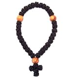 Knotted wool wrist chotki chaplet Rosary with Knotted Cross with Olive wood beads (33 Knots)