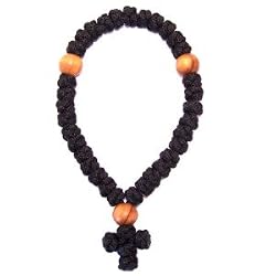 Knotted wool wrist chotki chaplet Rosary with Knotted Cross with Olive wood beads (33 Knots)