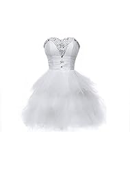 Sweetheart  Crystal Lace-Up Tulle Cocktail   Ball Gown Bridesmaid Dress/Prom Dress/Party Dress/Wedding Dress  With Ruffles