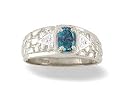 14K White Gold Oval Created Alexandrite Men's Ring