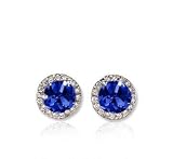 14k White Gold 1/2 Carat Blue Sapphire Diamond Stud Earrings
