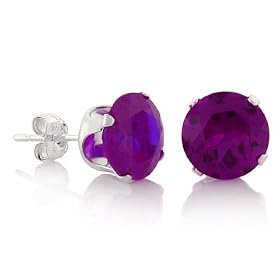 February Birthstone Amethyst Purple Round Cut Cubic Zirconia CZ Silver Stud Earrings