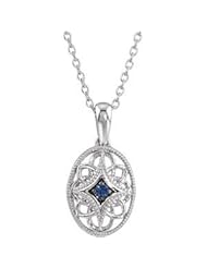 GENUINE SAPPHIRE PENDANT WITH 18 INCH CHAIN RODIUM FINISH STERLING SILVER