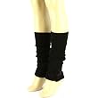 Winter Ski Ribbed Knit Real Fur Pom Pom Matching Cuffed Leg Warmers Dancer Black