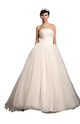 A-line Strapless Organza Floor Length Dropped   Waistline Lace Beaded  Dress