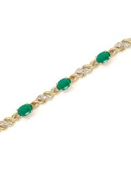 14K Yellow Gold Oval Emerald and Diamond Bracelet
