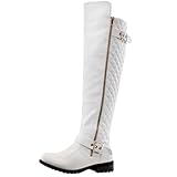 West Blvd Detroit Quilted Riding Boots, White Pu, 6.5