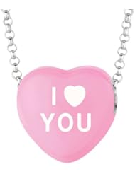 Sterling Silver 14mm Dk Pink enamel Sweethearts I HEART YOU Heart Pendant