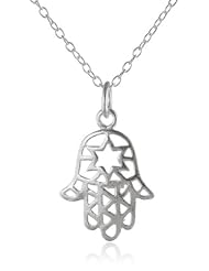 Sterling Silver Hamsa and Star of David Pendant Necklace , 18"