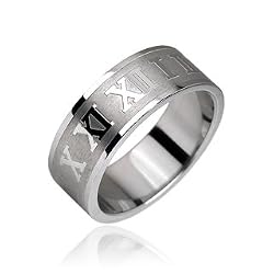 Surgical Steel Ring with Roman Numerals - Size: 5-13