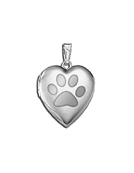 14k White Gold "Dogs Paw Prints" Sweetheart Locket - Available in 2 Sizes