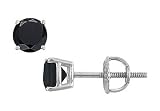 14K White Gold : Round Black Diamond Stud Earrings 1.50 CT. TW.