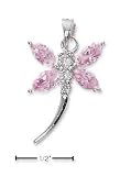 Sterling Silver Clear CZ Dragonfly Pendant Pink CZ Wings