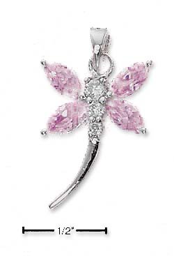 Sterling Silver Clear CZ Dragonfly Pendant Pink CZ Wings - JewelryWeb