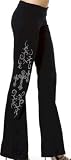 Yoga Pant Cotton Lycra Roll Down Waist Yoga Pant with Cross Stonework on Leg