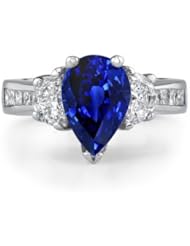 Pear Sapphire Halfmoon Diamond Vintage Ring in Platinum