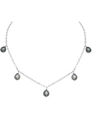 Pearlyta Sterling Silver Black Tahitian Pearl Chain Necklace