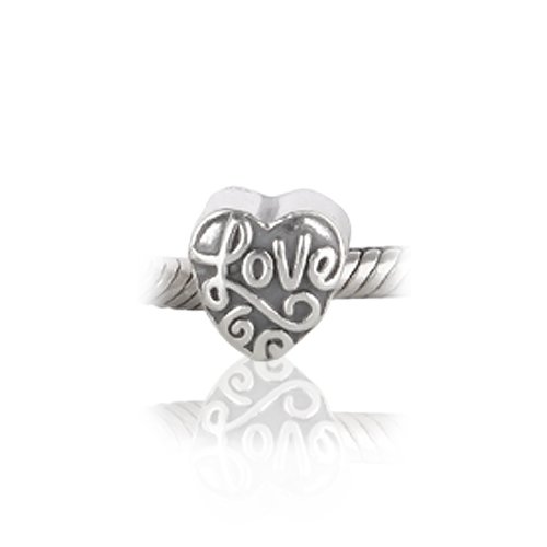 Bling Jewelry 925 Sterling Silver Antique Finish Heart Love Message Bead Pandora Troll Chamilia Charm Compatible